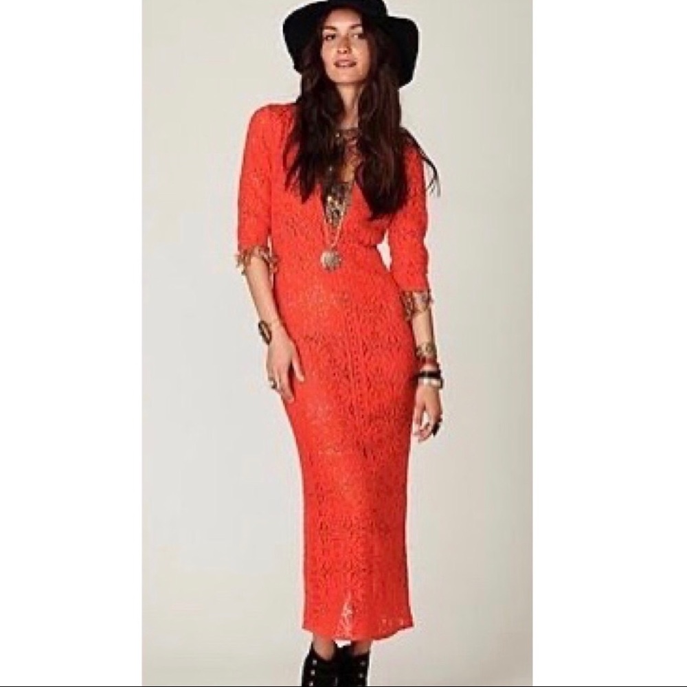 Jen’s Pirate Booty Red Crochet Maxi Dress